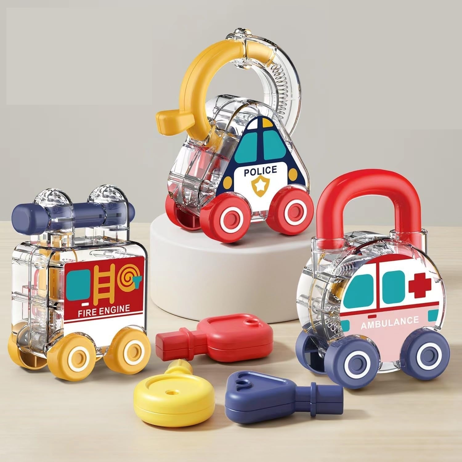 Montessori Transparent Cars & Shape Recognition Lock Key Toy