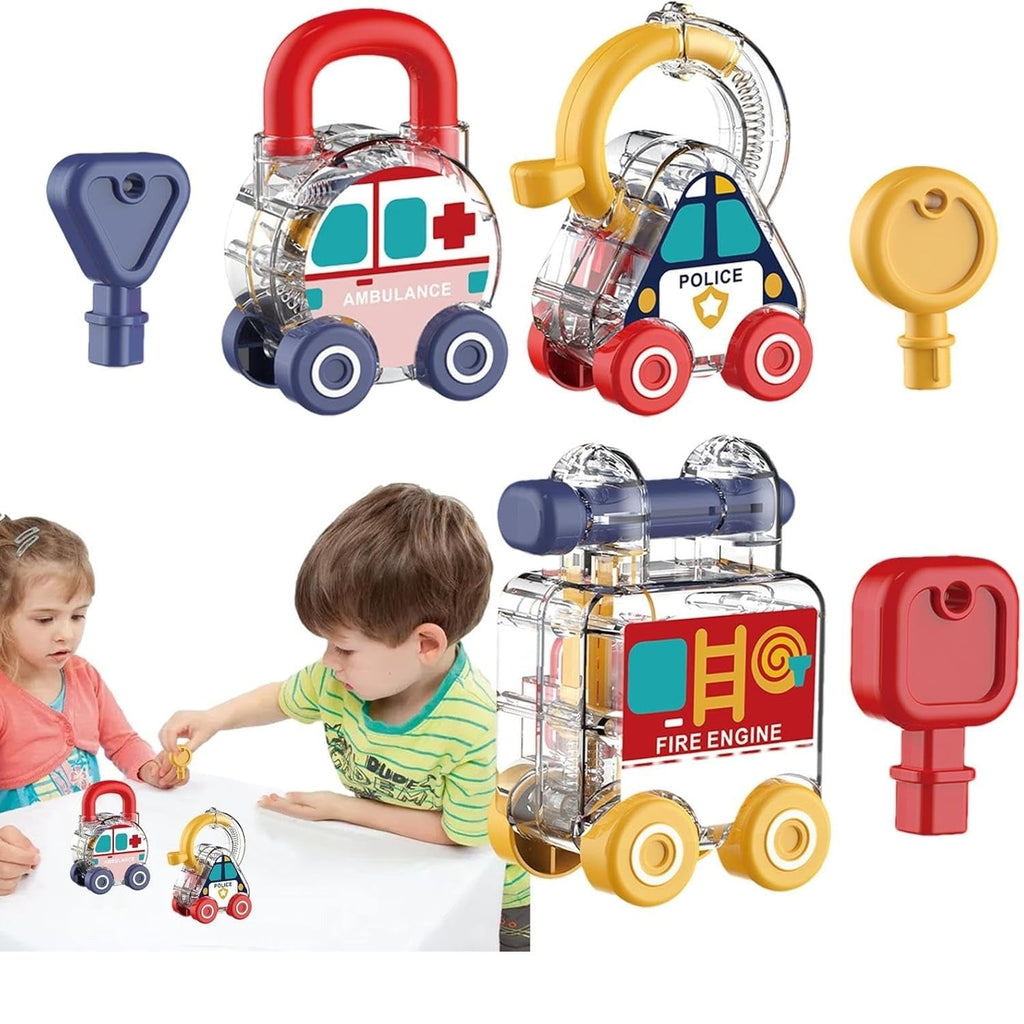 Montessori Transparent Cars & Shape Recognition Lock Key Toy