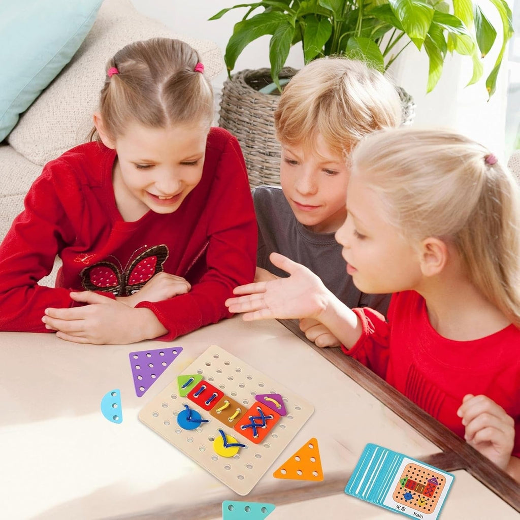 Wooden Rope Lacing Shape Matching Board