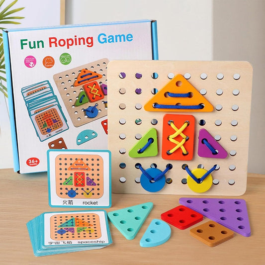 Wooden Rope Lacing Shape Matching Board