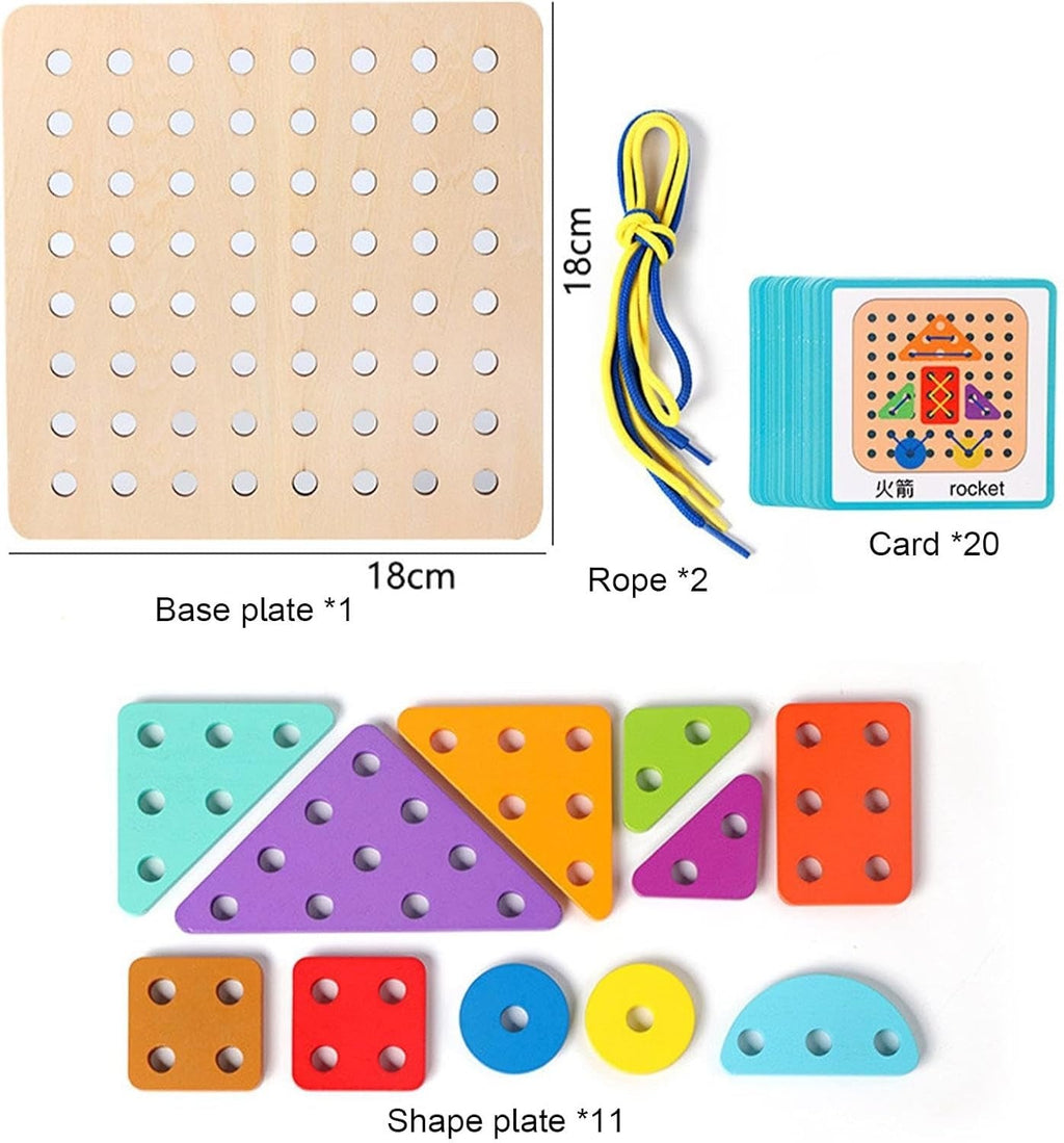 Wooden Rope Lacing Shape Matching Board