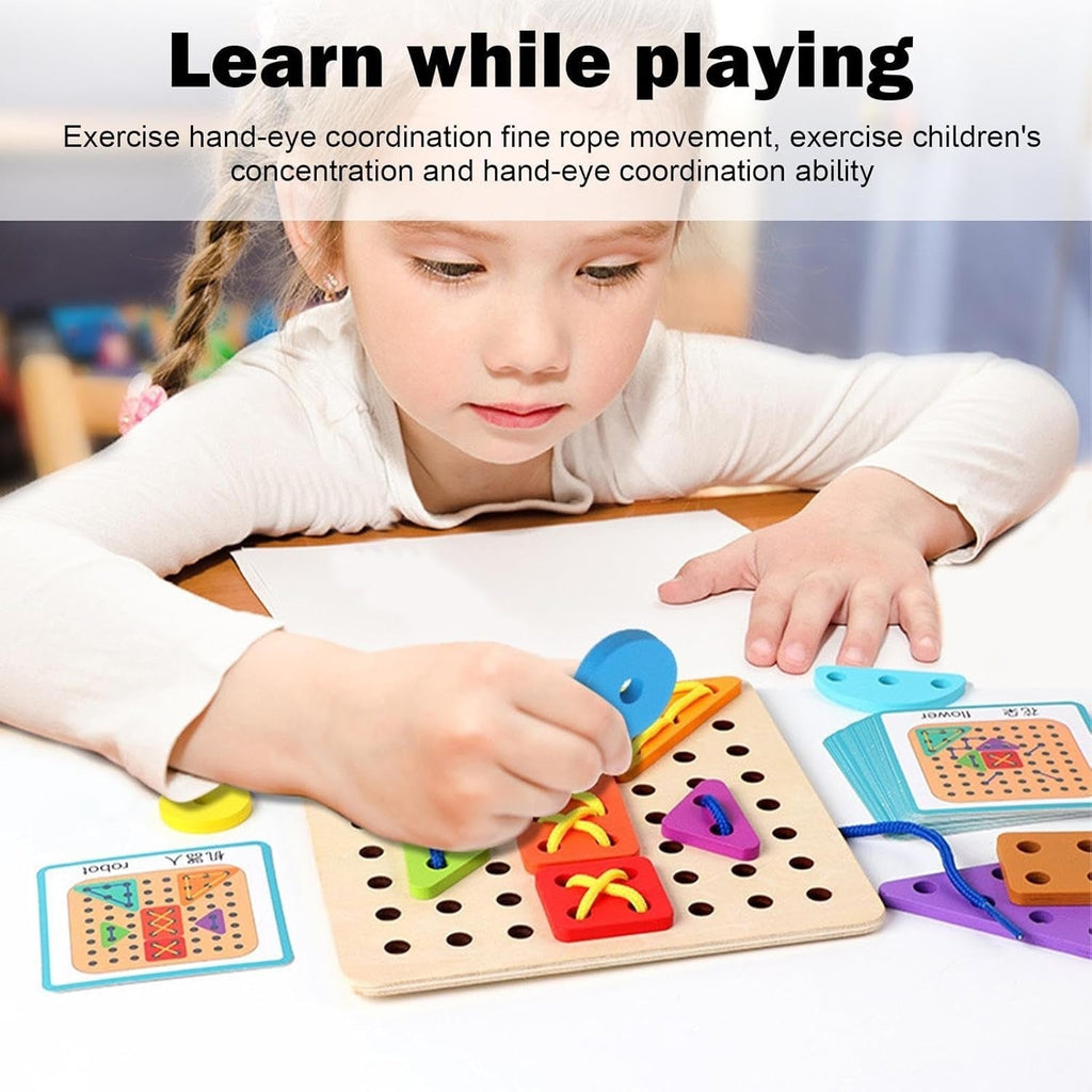 Wooden Rope Lacing Shape Matching Board