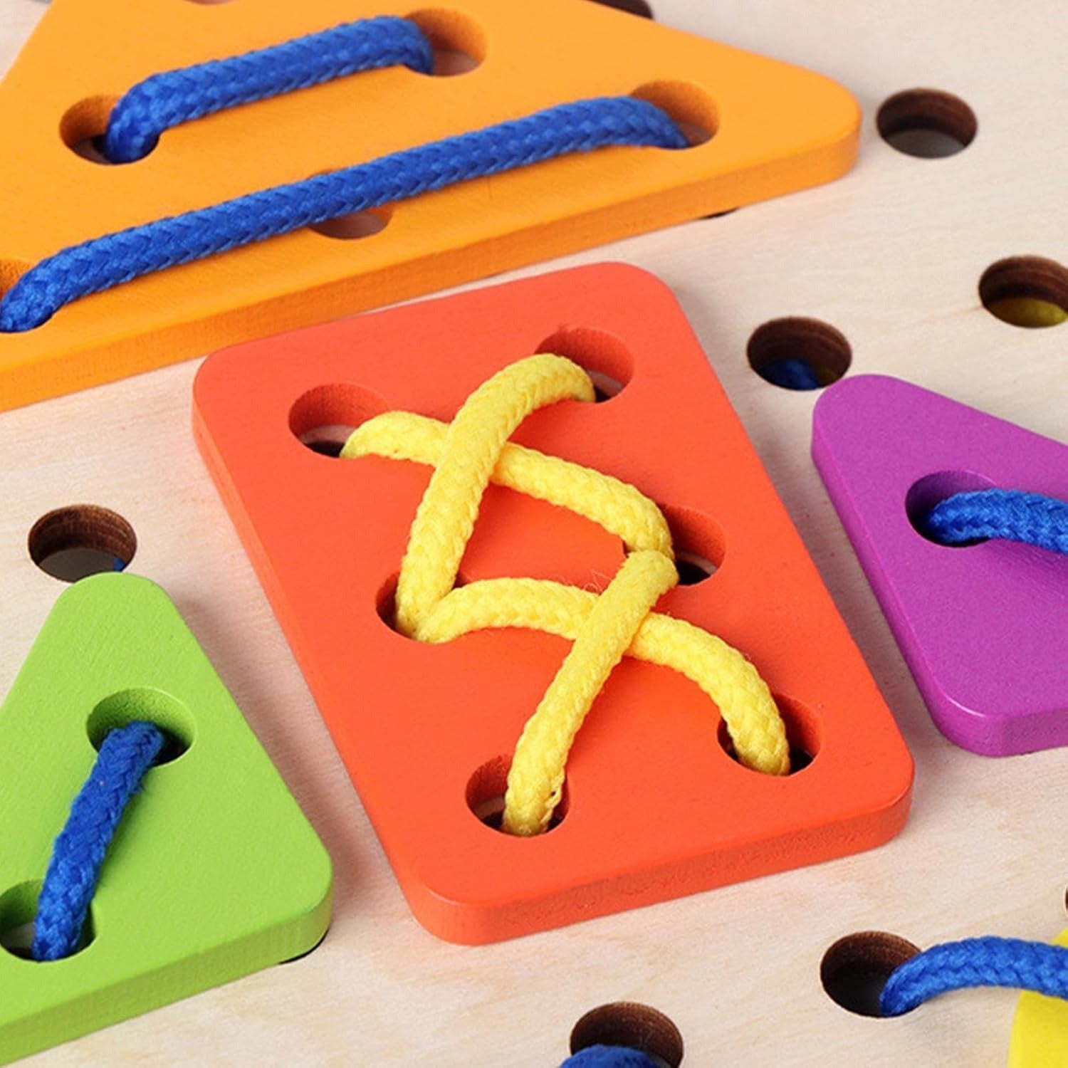 Wooden Rope Lacing Shape Matching Board
