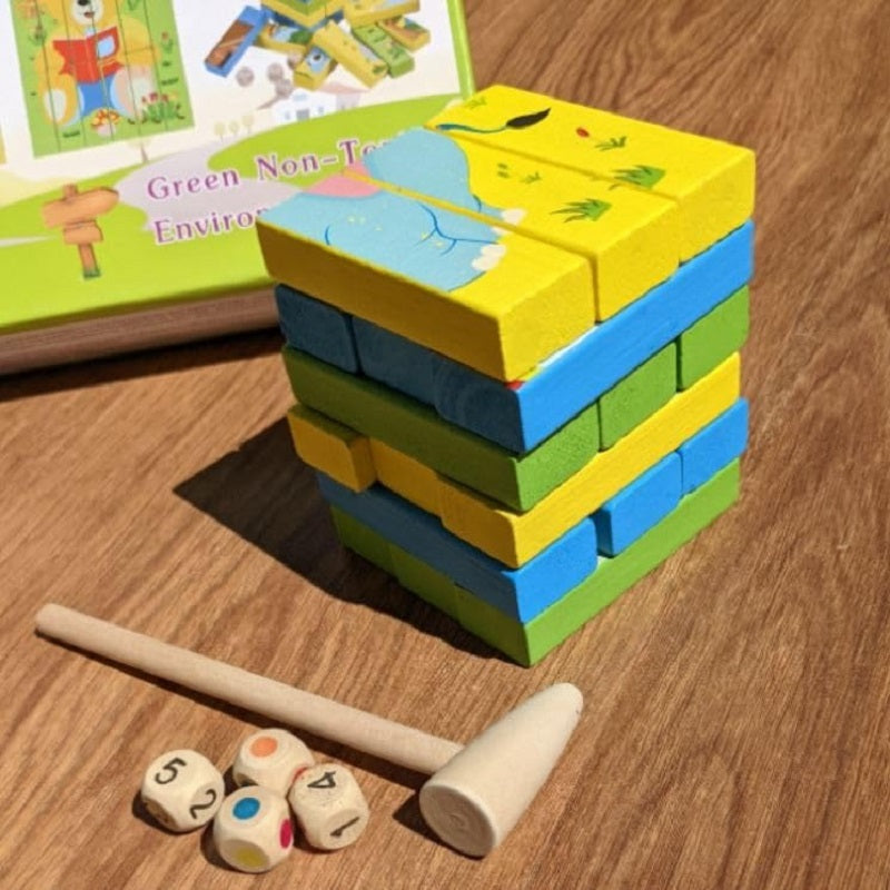 Wooden multifunctional Cartoon Puzzle & Jenga Set