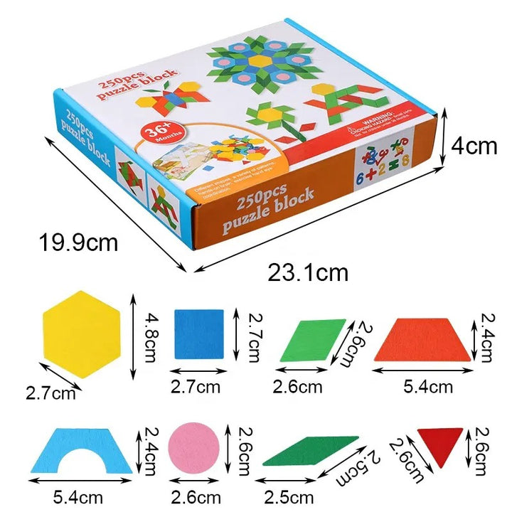 Wooden Geometric Shape Tangram Puzzle Set – 250 Pieces