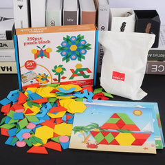 Wooden Geometric Shape Tangram Puzzle Set – 250 Pieces