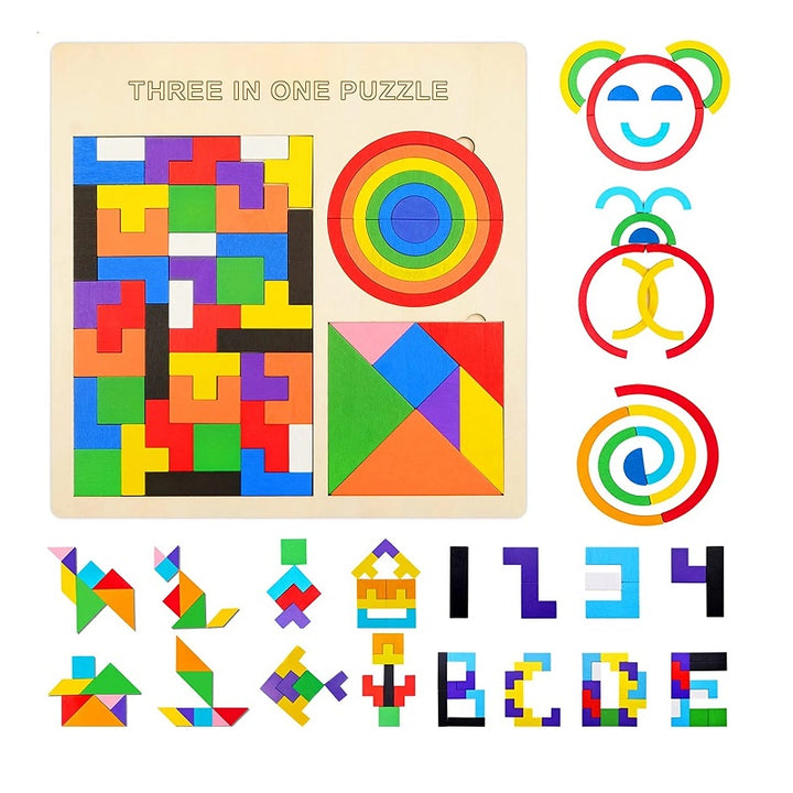 Wooden 3-in-1 Rainbow Puzzle Board