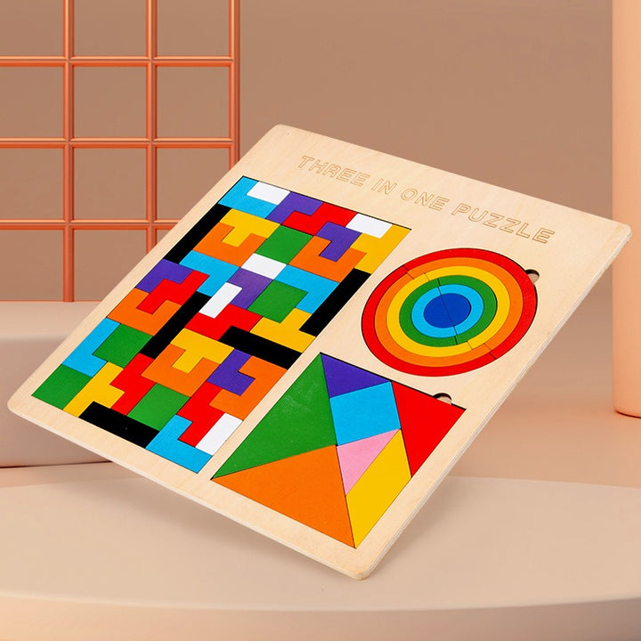 Wooden 3-in-1 Rainbow Puzzle Board