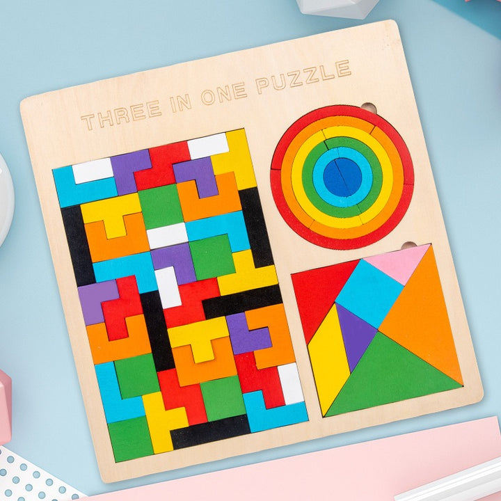 Wooden 3-in-1 Rainbow Puzzle Board