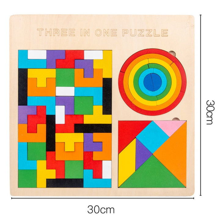 Wooden 3-in-1 Rainbow Puzzle Board