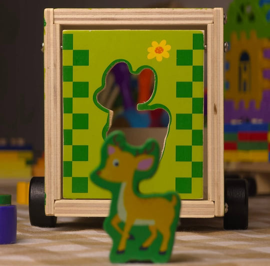 Wooden Colorful Wild Animal Sorting Bus