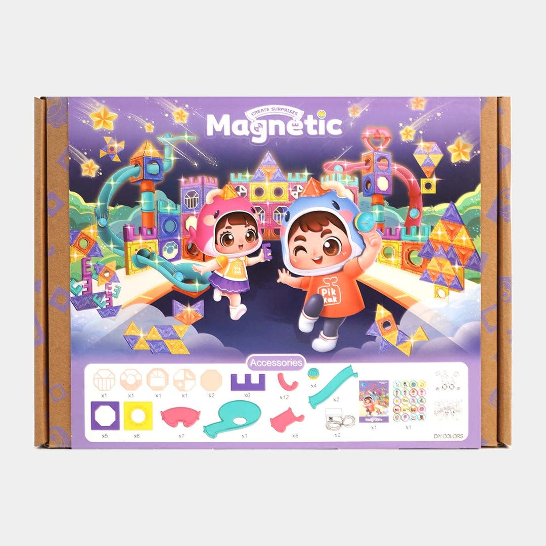 56-Piece DIY Magnetic Building Blocks – Luminous Tiles & Marble Run