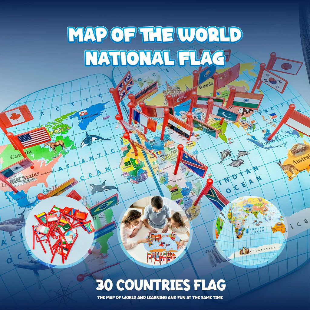 Wooden World Map with Recognition Flags - JustForKids