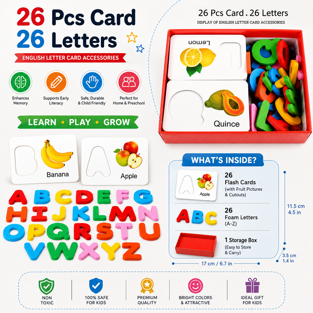 Alphabet Learning Flash Cards & 26-Piece Letters Set