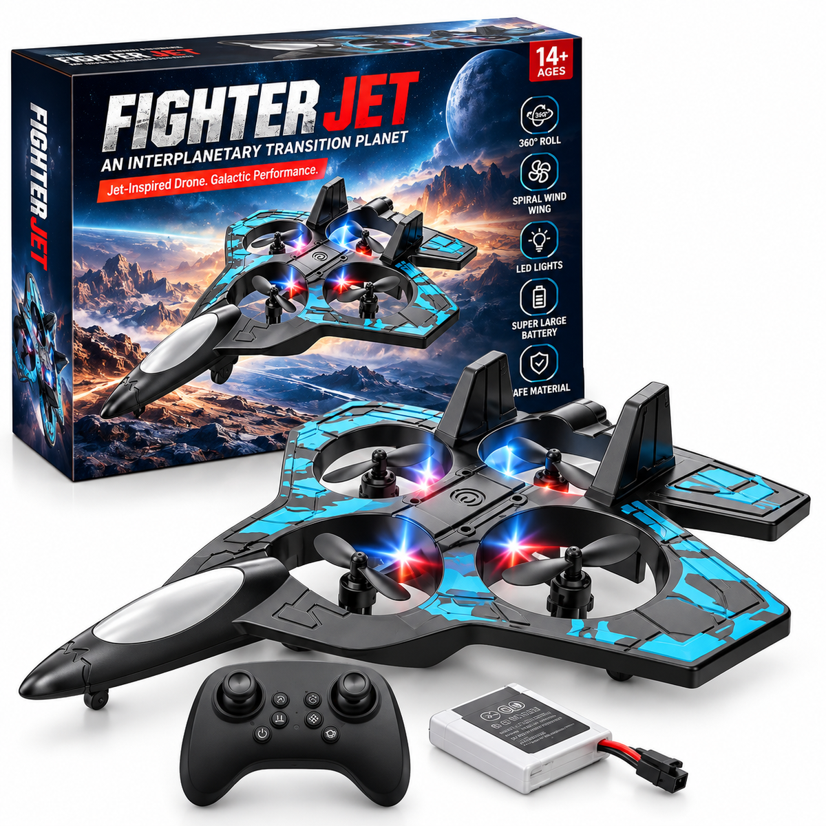 Fighter Jet RC Drone – 360° Stunt Flying Toy with LED Lights & Remote Control