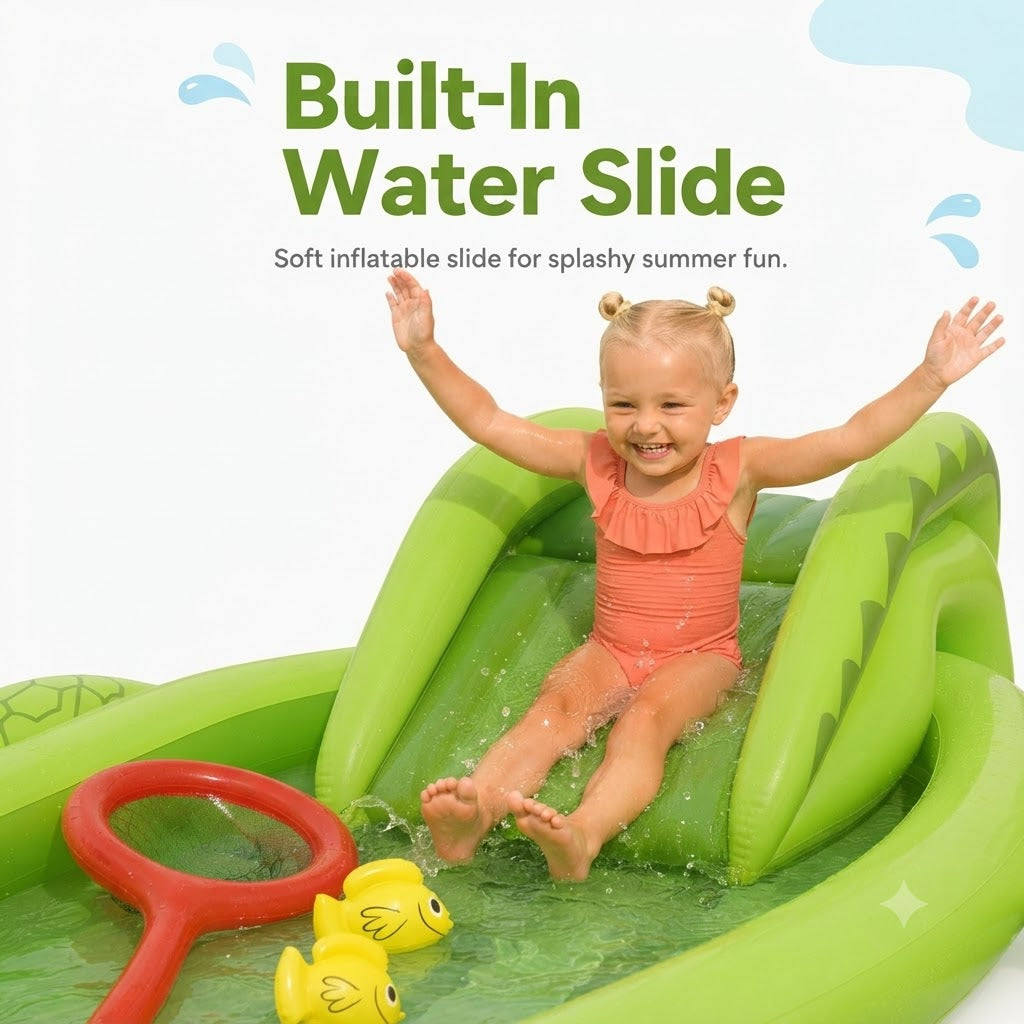 Inflatable Crocodile Water Play Center with Slide & Sprinkler 7'8" x 64" x 34"/2.34m x 1.63m x 87cm Later Gator Play Center