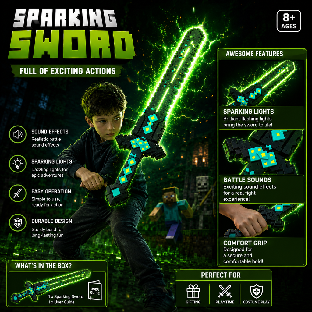 2 in 1 Minecraft LED Light and Sparking Sword