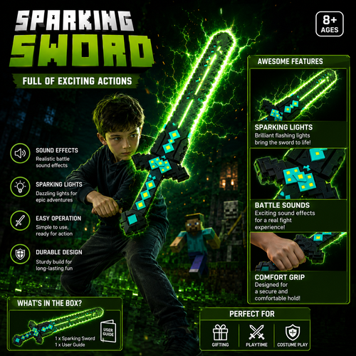 2-in-1 Minecraft LED Light and Sparking Sword toy