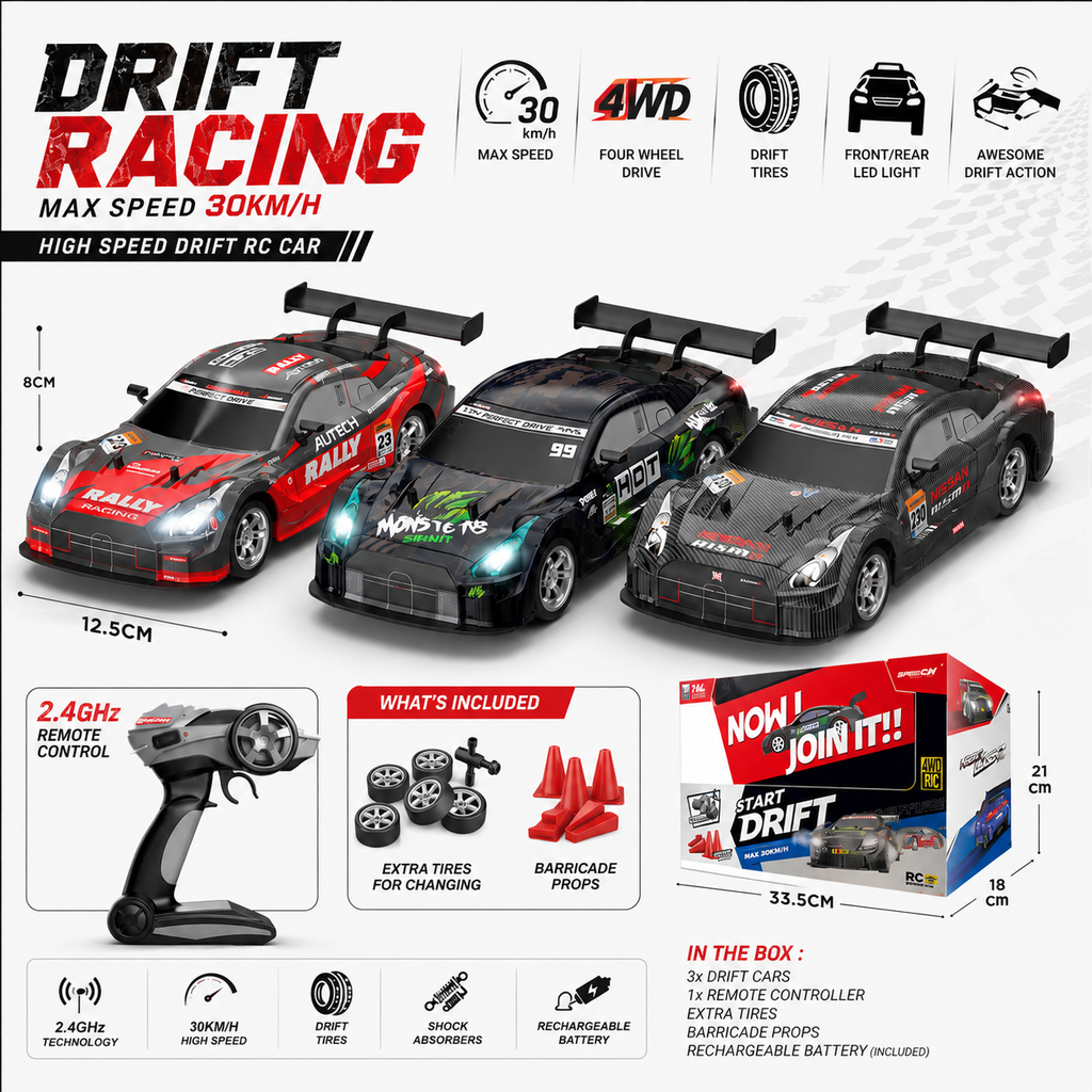 4WD RC Drift Racing Car – 30KM/H High-Speed Remote Control