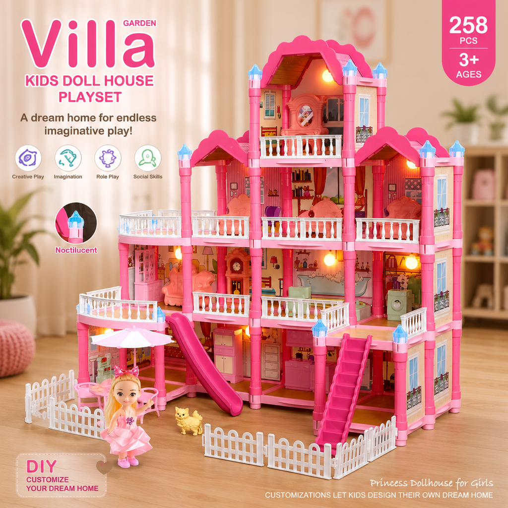 Kids Villa Doll House Playset – 258 Pieces