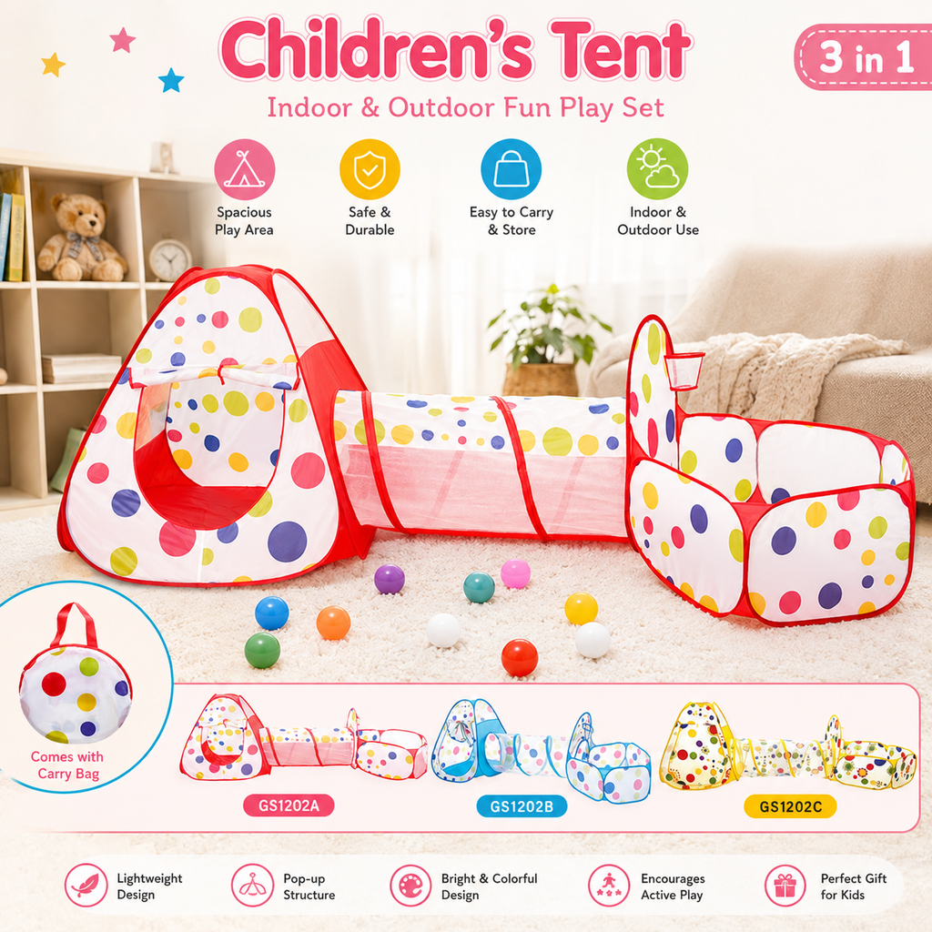 3-in-1 Kids Play Tent with Tunnel & Ball Pit - Indoor & Outdoor Pop-Up Playhouse