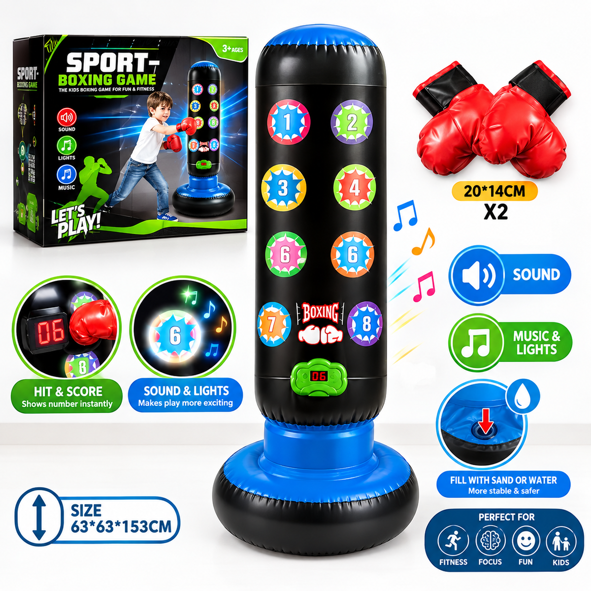 Kids Electronic Boxing Game with Digital Score Display & Boxing Gloves