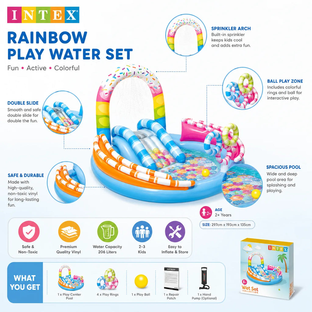 INTEX Inflatable Candy Zone Water Play Center with Slide & Ball Games - 294 cm x 190 cm x 129 cm