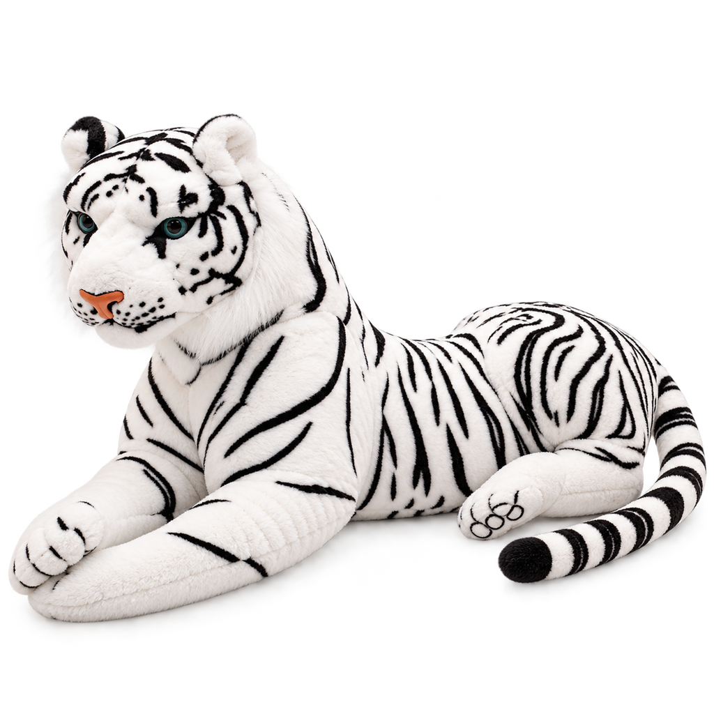 Realistic Tiger Plush – White & Orange, 40–70cm