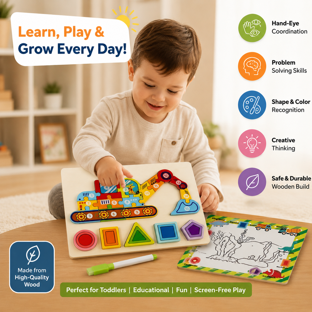 3 in 1 Wooden Multifunction Jigsaw Puzzle & Drawing Board