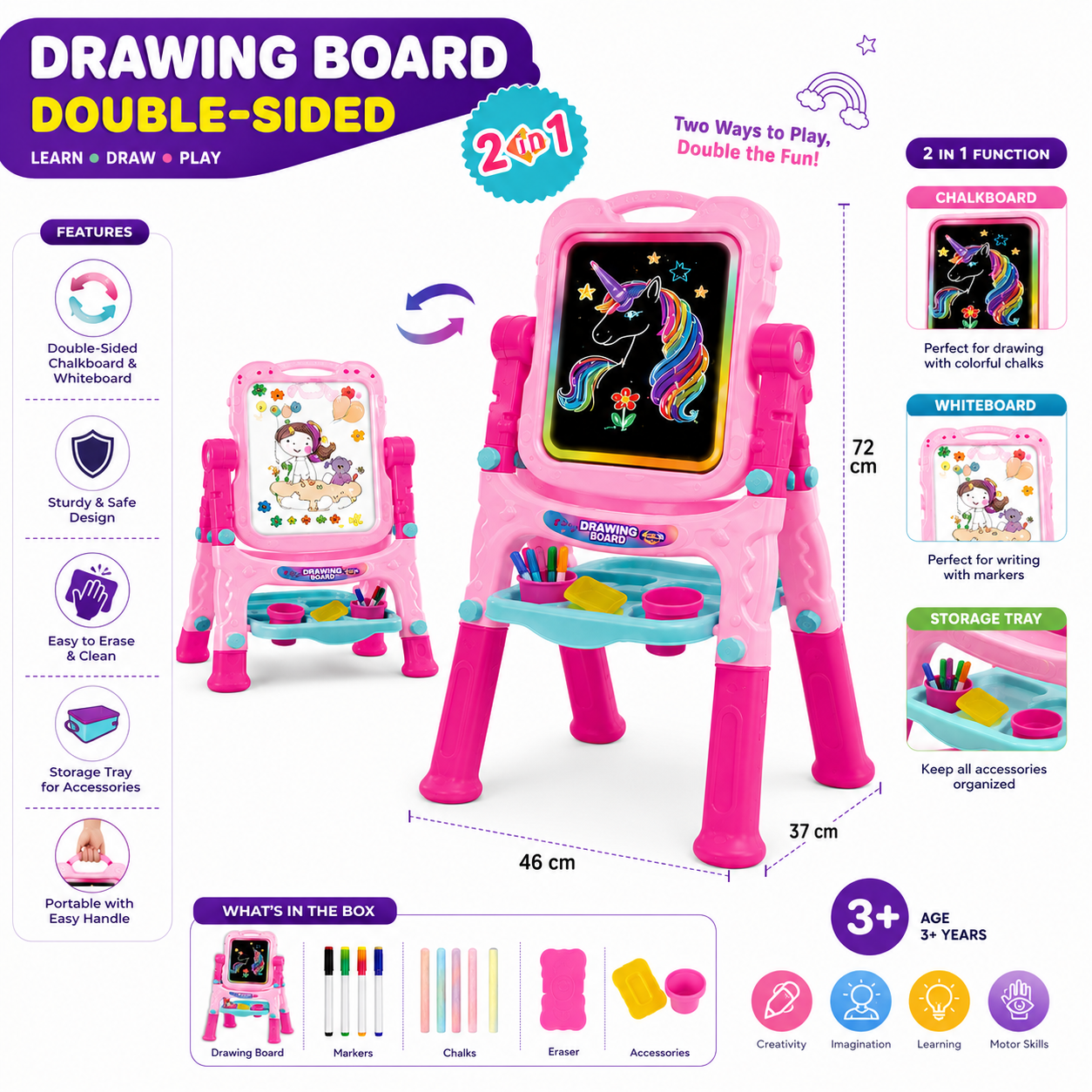 Drawing Board Double-Sided for Kids (2-in-1)