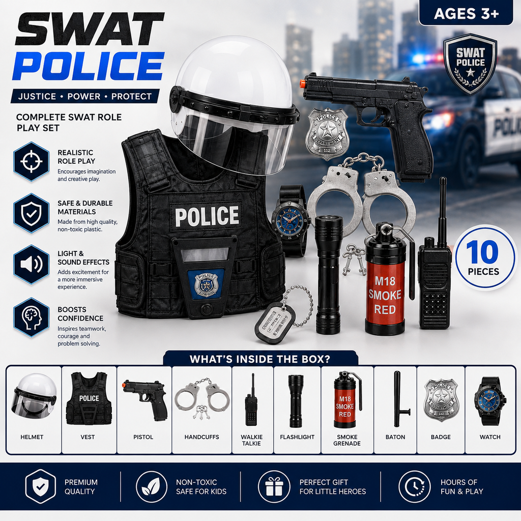 SWAT Police Role Play Set for Kids – 10-Piece Pretend Play Toy