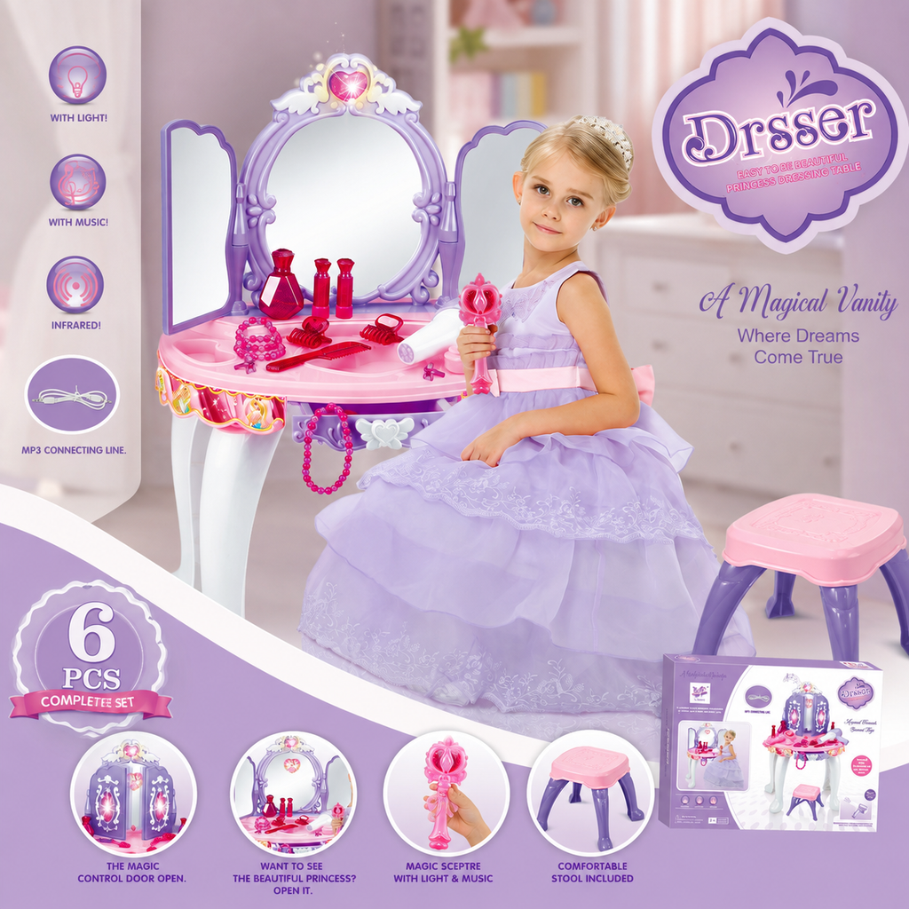 Princess Vanity Dressing Table Set with Lights, Music & Accessories