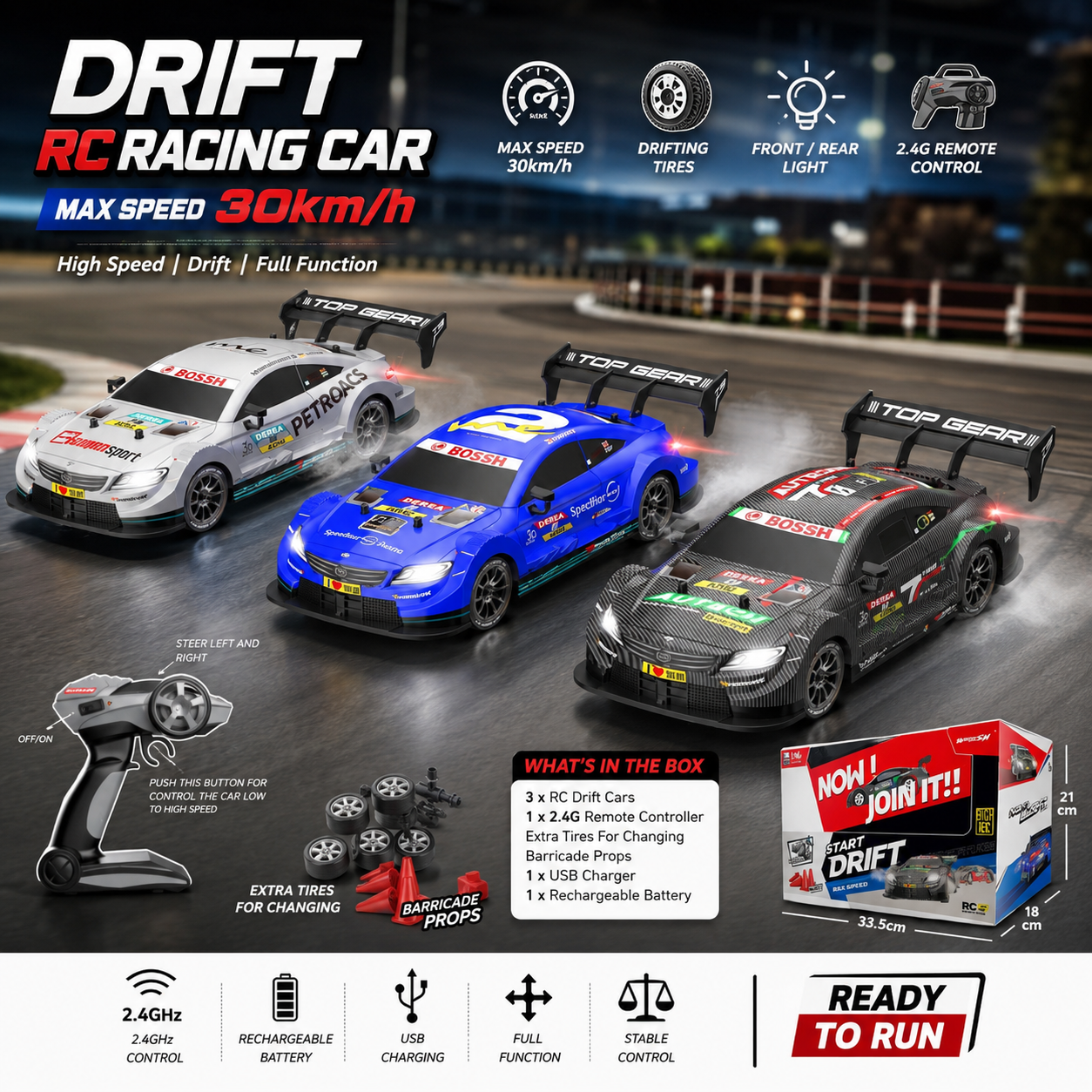 RC Drift Racing Car 30KM/H – 2.4G Remote Control Stunt & Drift Car