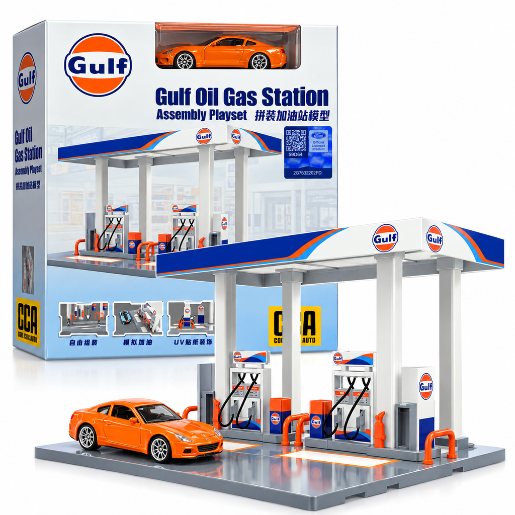 Gulf Oil Gas Station Assembly Playset with Toy Car