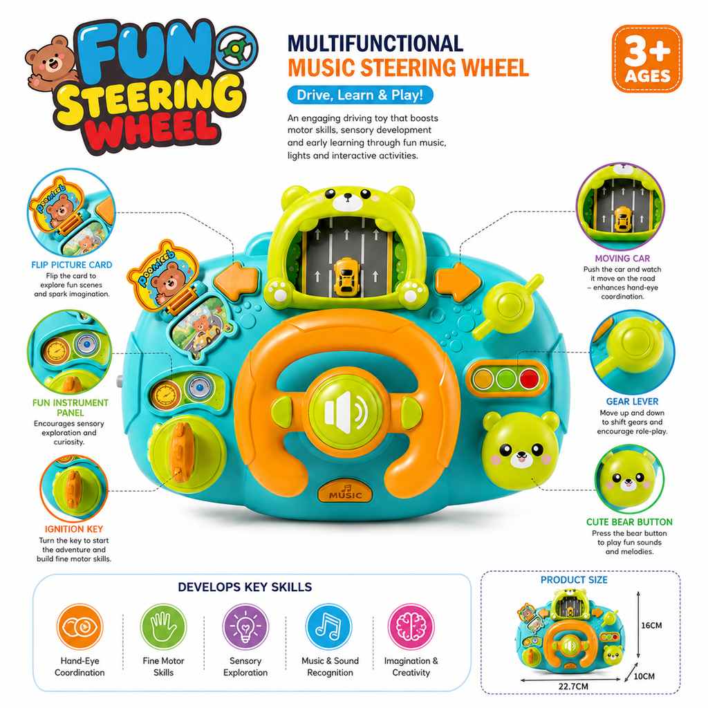 Musical Steering Wheel Toy for Kids
