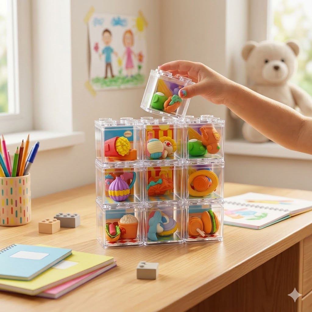 3D Puzzle Erasers in Stackable Boxes