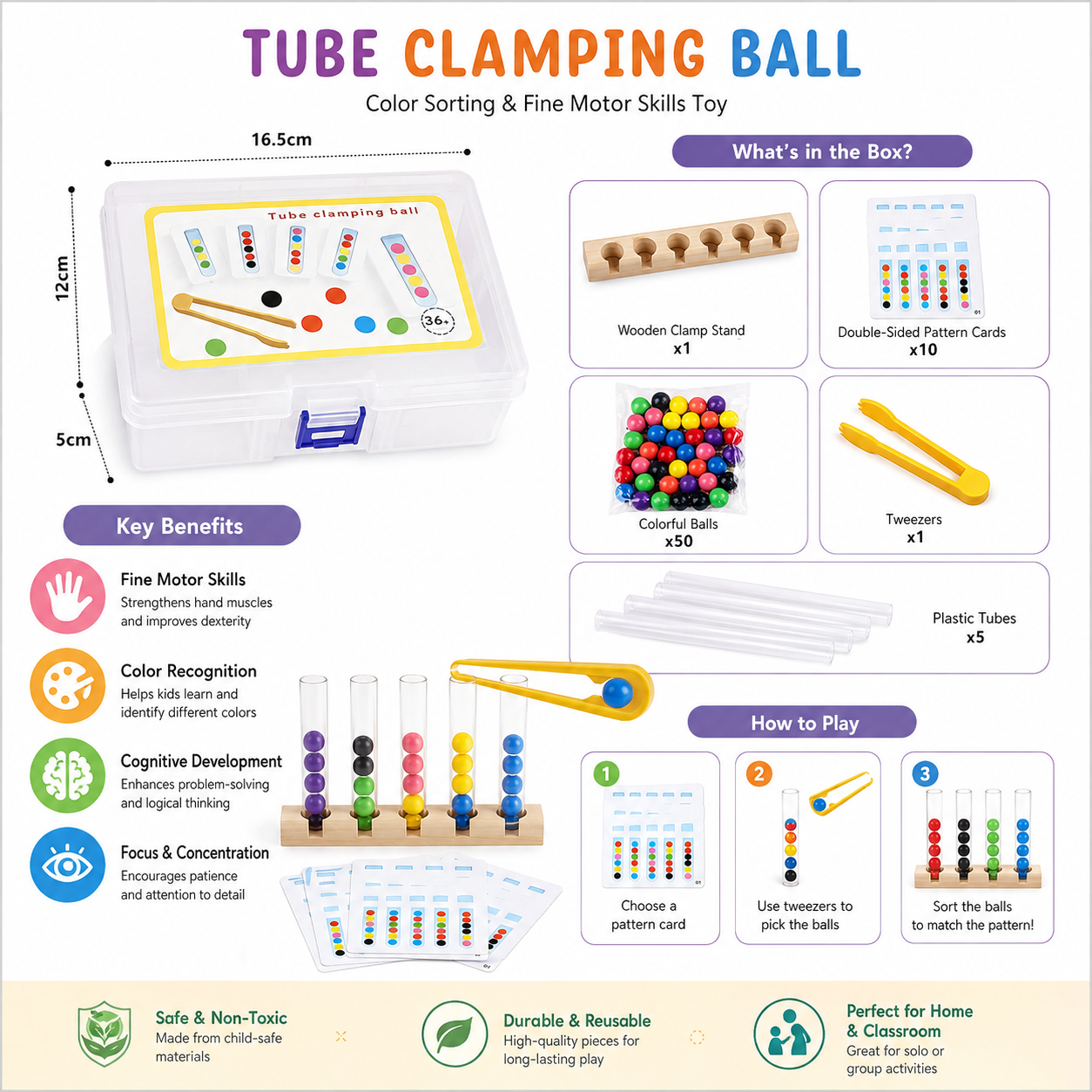 Wooden Tube Clamping Ball Montessori Educational Toy