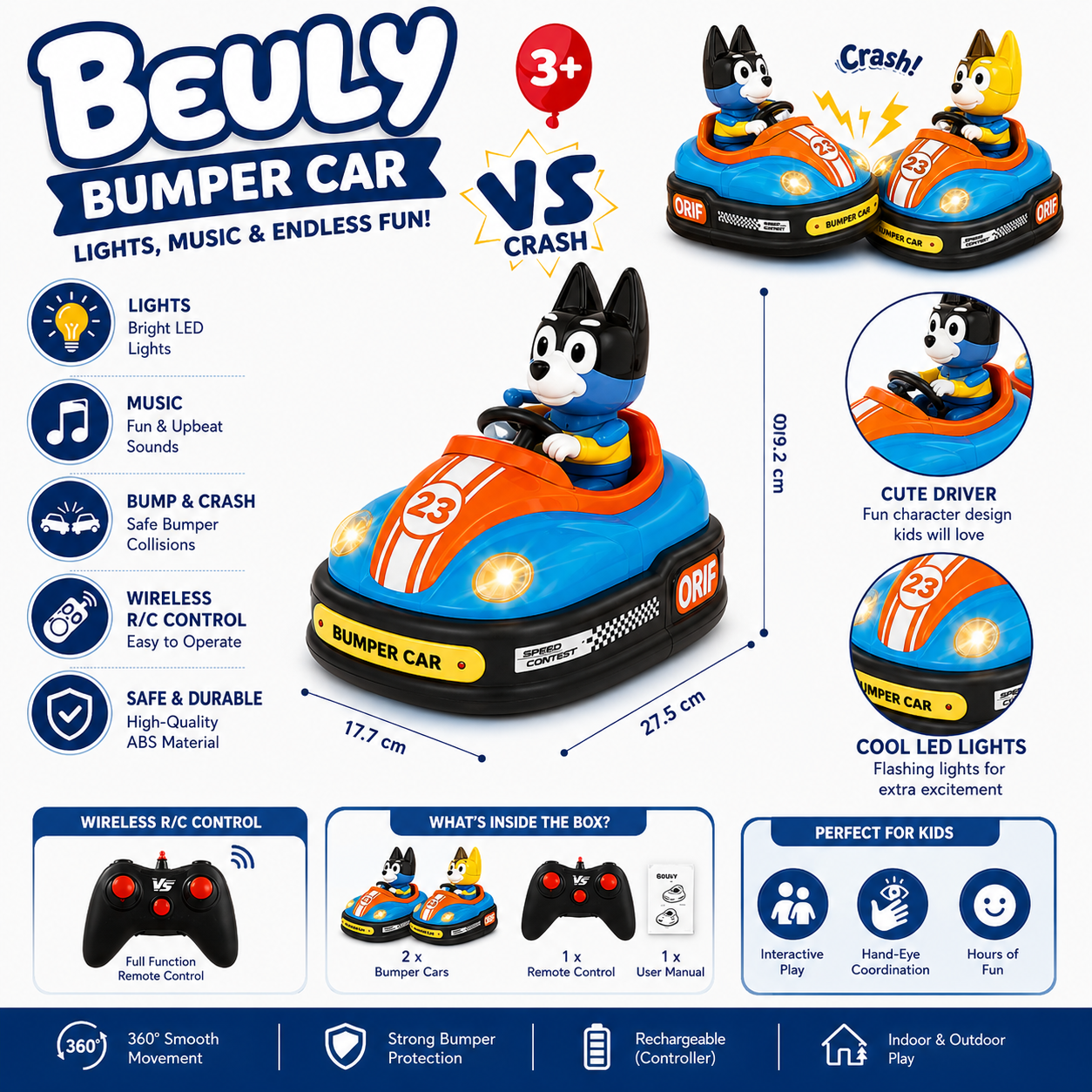 BEULY Wireless RC Bumper Car with Lights & Music – Fun Remote Control