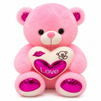 Love Heart Teddy Bear Plush – Pink & White