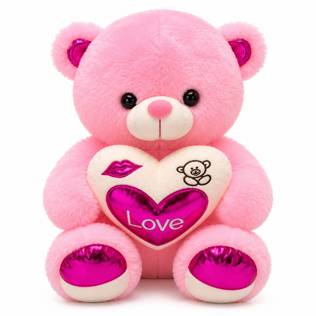 Love Heart Teddy Bear Plush – Pink & White