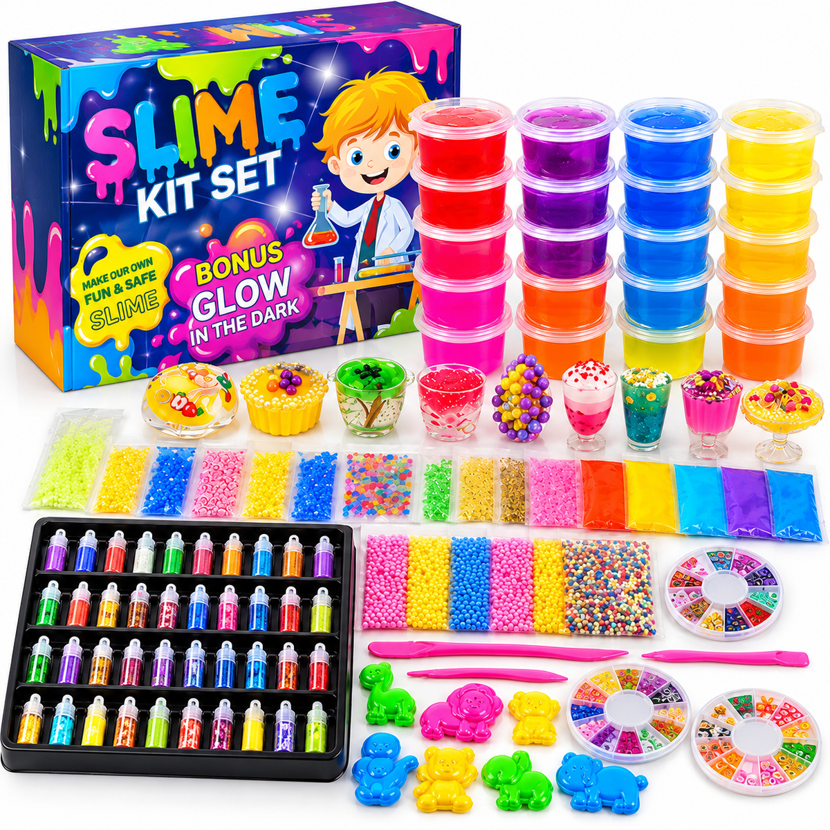 DIY Slime Kit Set – 32 Colors, Foam Beads