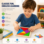 3-in-1 Wooden Puzzle Toy – Tangram, Block Fit & Tic Tac Toe Game