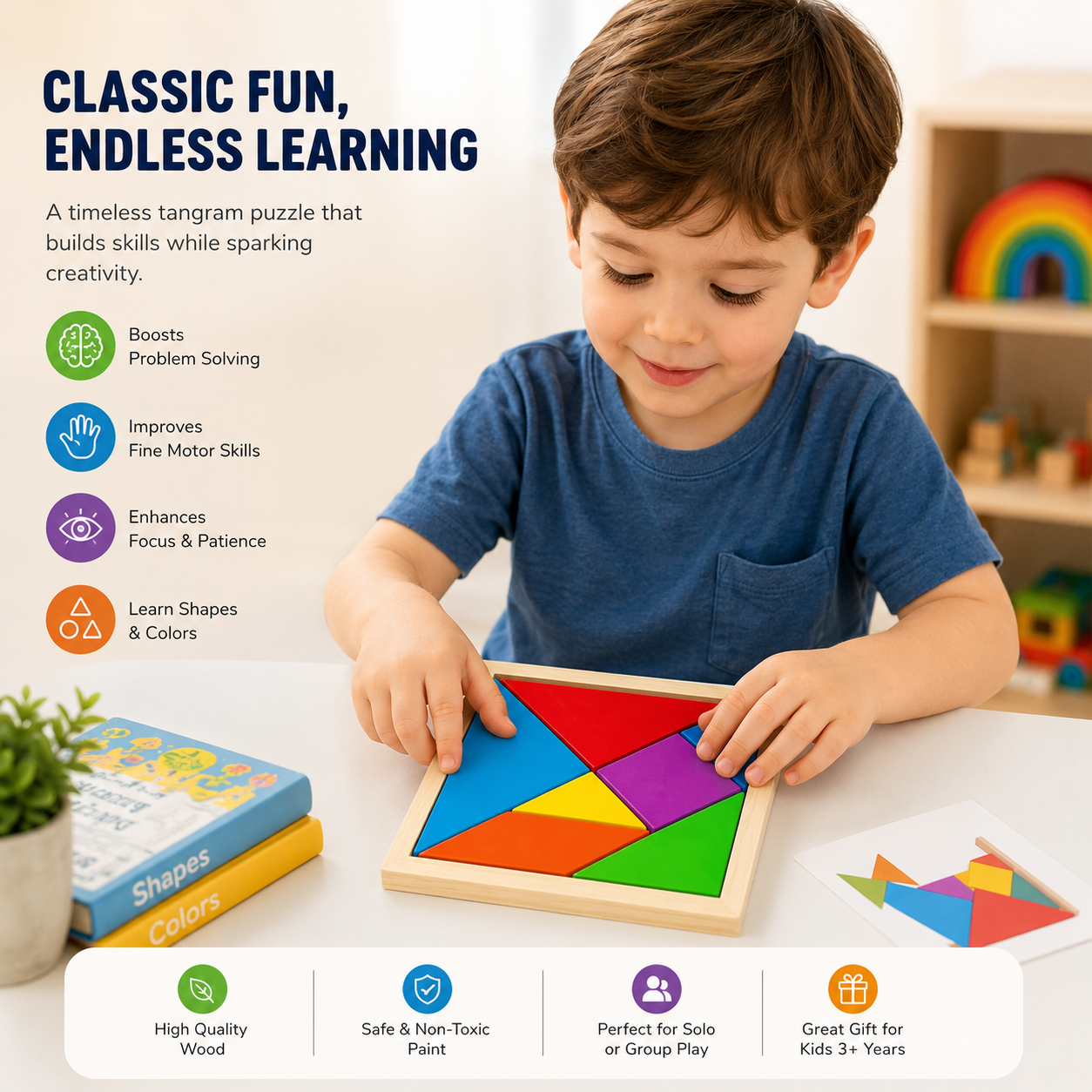 3-in-1 Wooden Puzzle Toy – Tangram, Block Fit & Tic Tac Toe Game (Copy)
