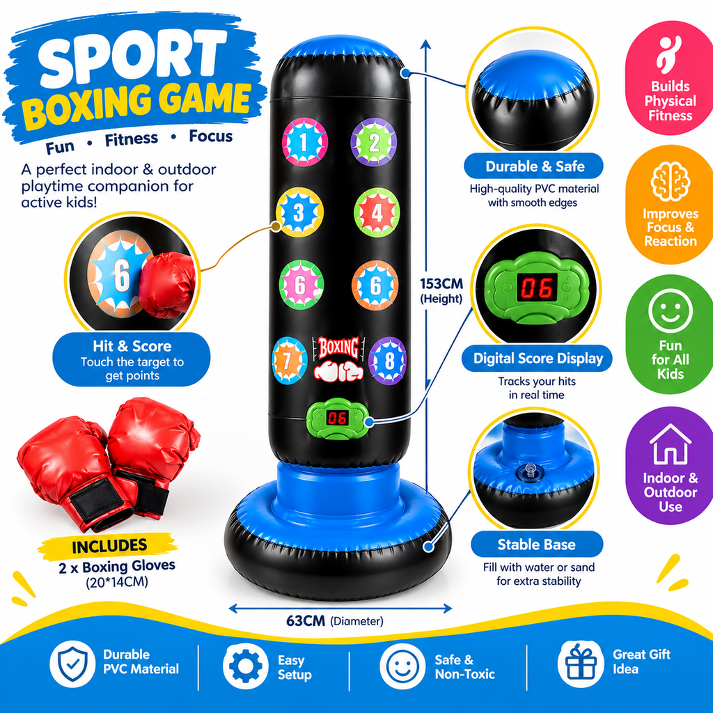 Kids Electronic Boxing Game with Digital Score Display & Boxing Gloves
