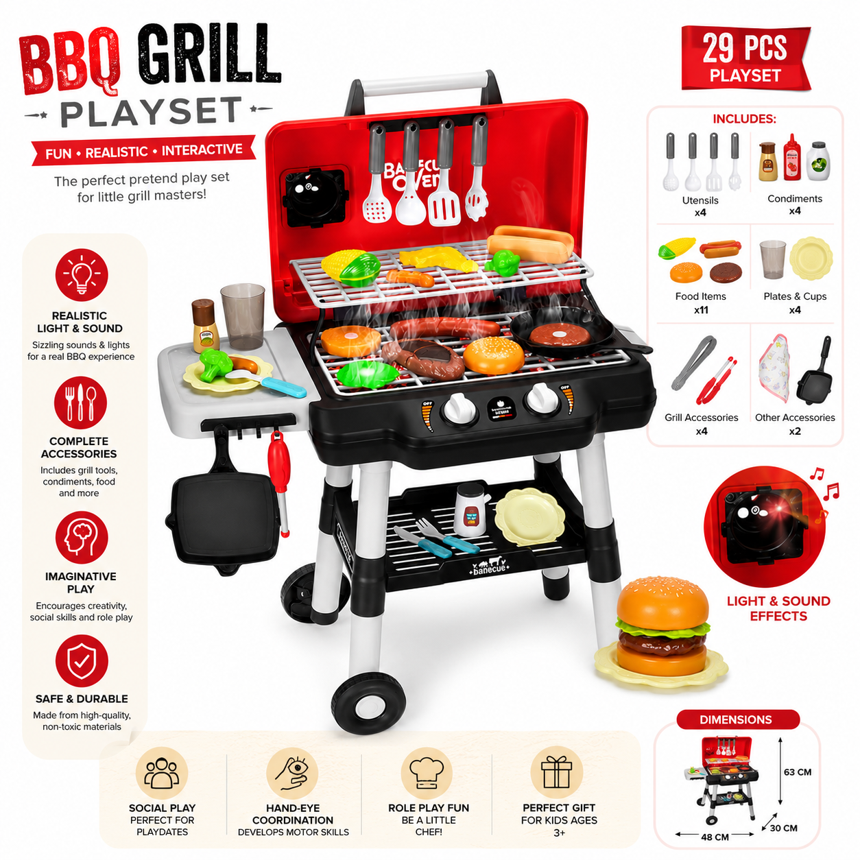Kids BBQ Grill Playset with Light & Sound