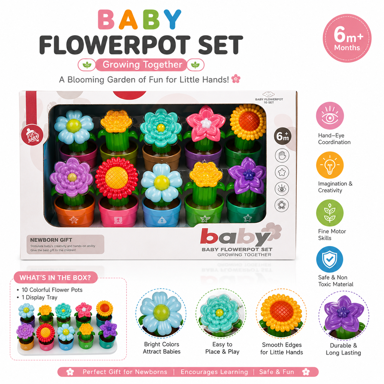 Baby Flowerpot Set – 10 Pcs Educational Montessori Toy for Kids