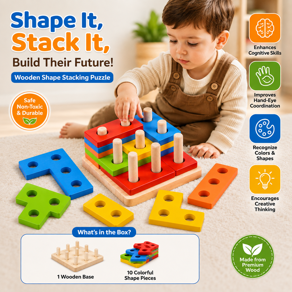 Wooden Russian Shape Stacking Puzzle