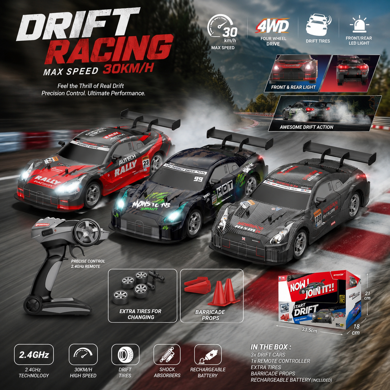 4WD RC Drift Racing Car – 30KM/H High-Speed Remote Control