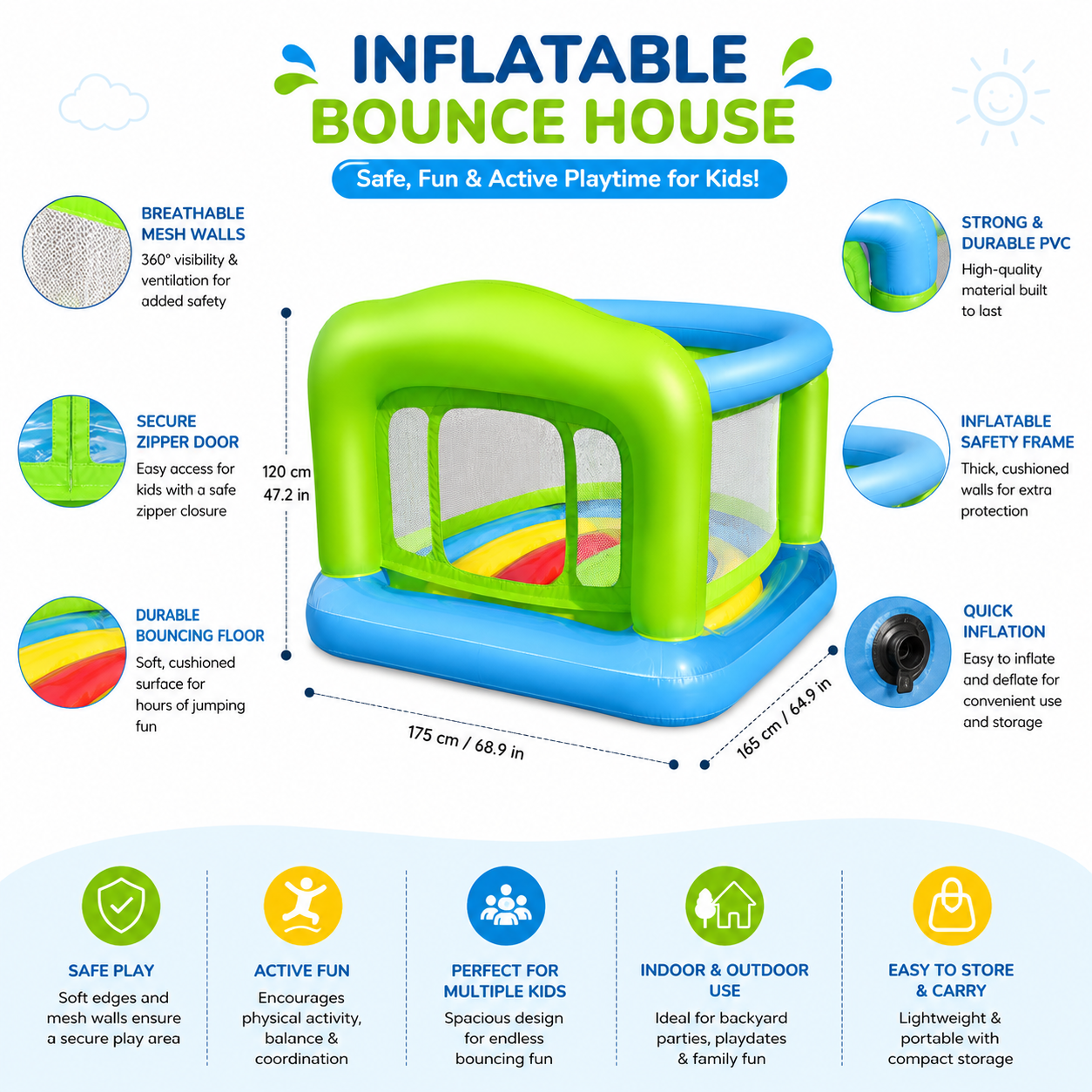 Jump-o-Rama Bouncer 67"x 62"x 50"/1.70m x 1.58m x 1.27m