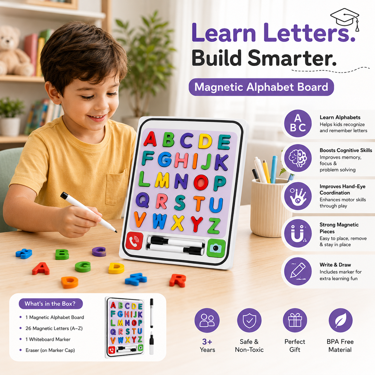 2 in 1 Mobile Alphabet Stacking & White  Board